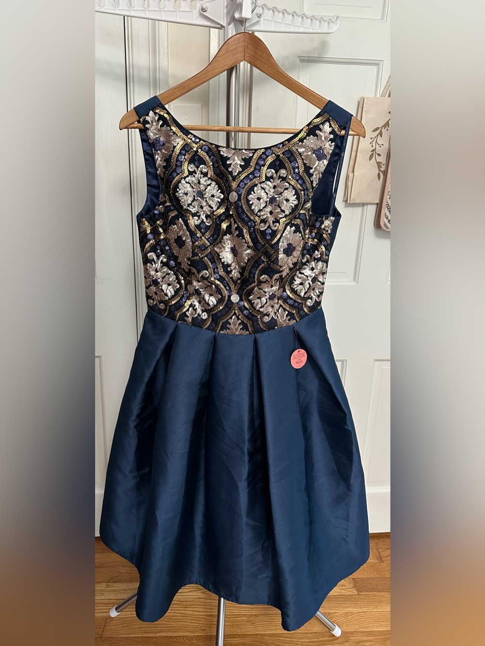 Chi Chi London Navy Blue Embroidered Sequin Midi Dress
